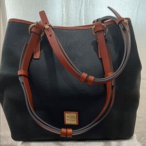 Dooney & Bourke Black Pebbled Grain  Leather Tote with gold hardware